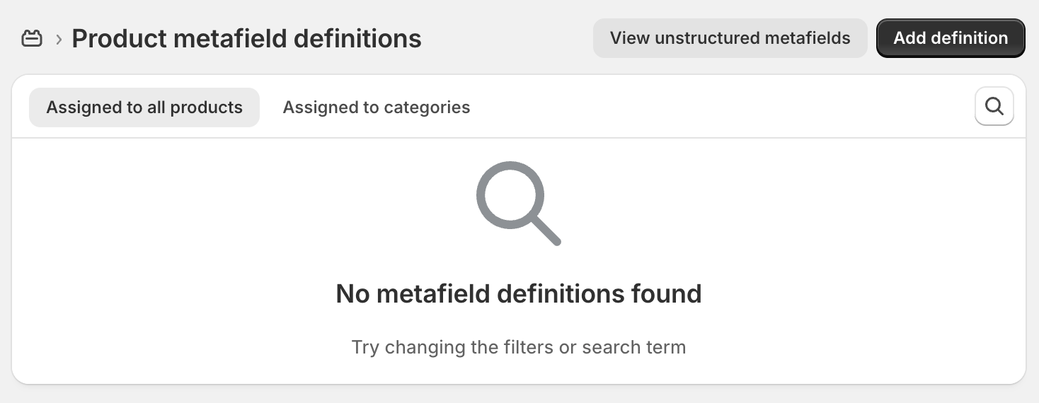 Empty list of Shopify Product Metafields