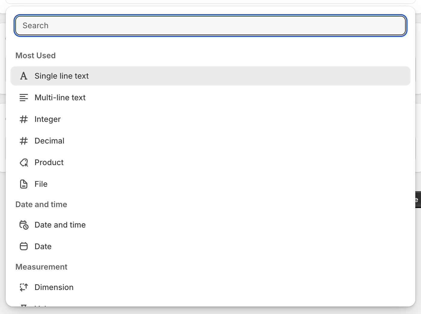 Shopify Product Metafield Data Type Drop Down