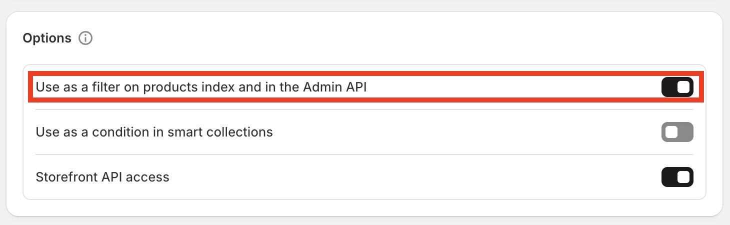 Shopify Metafield Filter Option
