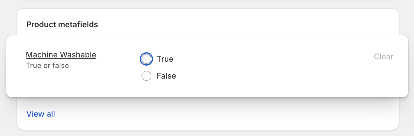 Shopify true/false Metafield in Product Admin