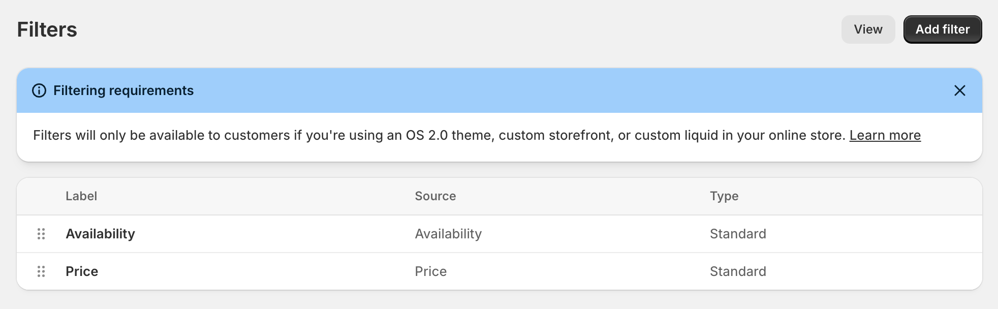 Shopify Search & Discovery App Filters Screen
